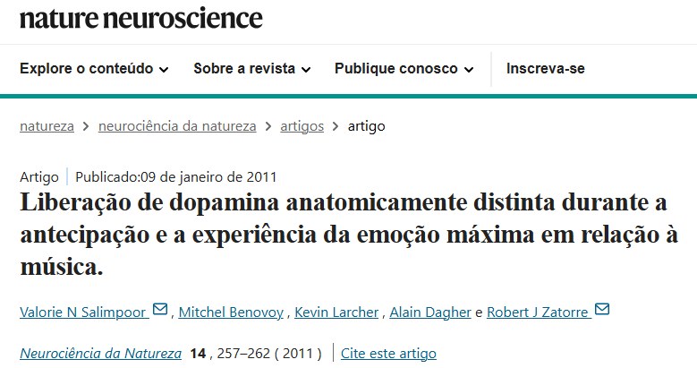Reportagem sobre estudo: música libera dopamina no cérebro